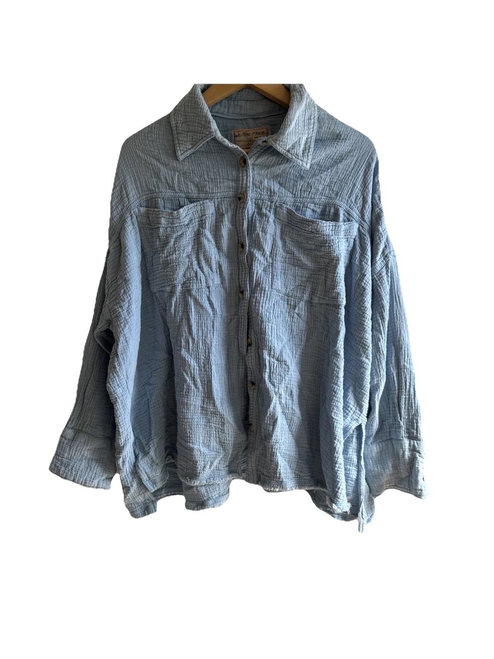 Free People We The Free Small Cardiff Top Button Oversized Blue Euc Spring READ